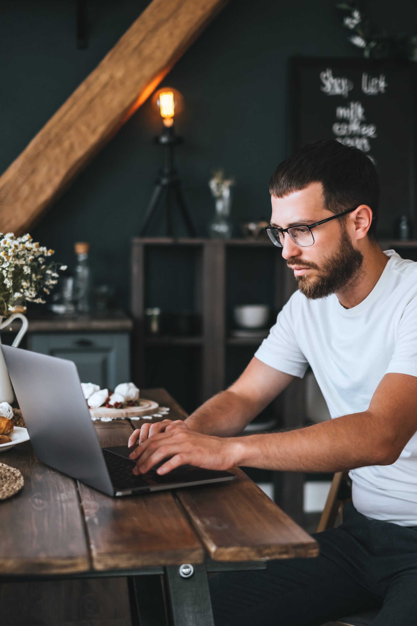 Young,Caucasian,Man,With,Beard,Work,At,Home,,Freelance,Work,